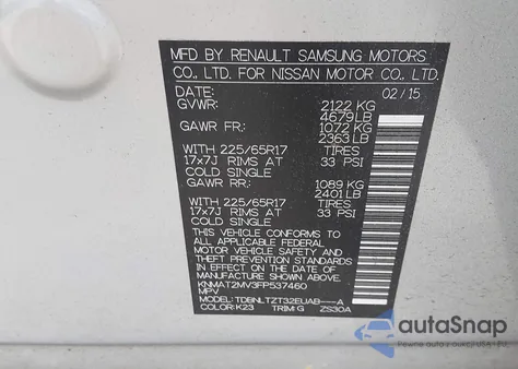 2015 Nissan Rogue Sv z USA, uszkodzony, nr VIN KNMAT2MV3FP537460